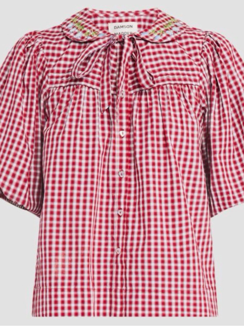 Damson Madder Mila Puff Sleeve Red Gingham Blouse